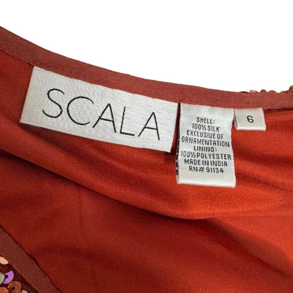 Vintage Scala One-Shoulder Full Sequin and Silk Mini Dress Sparkling Rust Orange - Picture 5 of 11